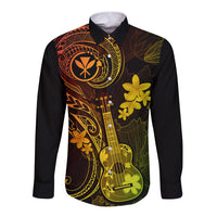 Hawaii Long Sleeve Button Shirt Ukulele Mix Polynesian Plumeria Reggae Version LT14 Unisex Reggae - Polynesian Pride