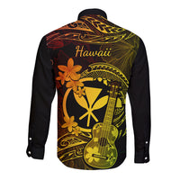 Hawaii Long Sleeve Button Shirt Ukulele Mix Polynesian Plumeria Reggae Version LT14 - Polynesian Pride