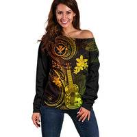 Hawaii Off Shoulder Sweater Ukulele Mix Polynesian Plumeria Reggae Version LT14 Women Reggae - Polynesian Pride