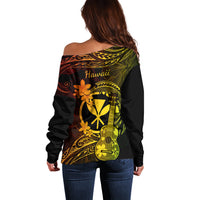 Hawaii Off Shoulder Sweater Ukulele Mix Polynesian Plumeria Reggae Version LT14 - Polynesian Pride