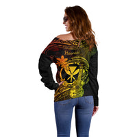 Hawaii Off Shoulder Sweater Ukulele Mix Polynesian Plumeria Reggae Version LT14 - Polynesian Pride