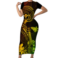 Hawaii Short Sleeve Bodycon Dress Ukulele Mix Polynesian Plumeria Reggae Version LT14 Long Dress Reggae - Polynesian Pride