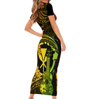 Hawaii Short Sleeve Bodycon Dress Ukulele Mix Polynesian Plumeria Reggae Version LT14 - Polynesian Pride