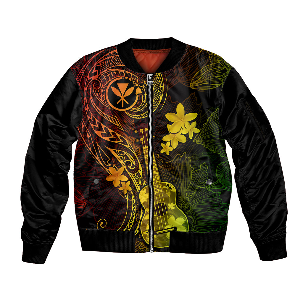 Hawaii Sleeve Zip Bomber Jacket Ukulele Mix Polynesian Plumeria Reggae Version LT14 Unisex Reggae - Polynesian Pride