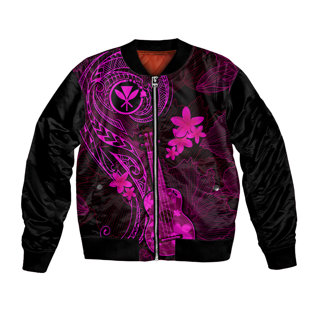 Hawaii Bomber Jacket Ukulele Mix Polynesian Plumeria Pink Version LT14 Unisex Pink - Polynesian Pride