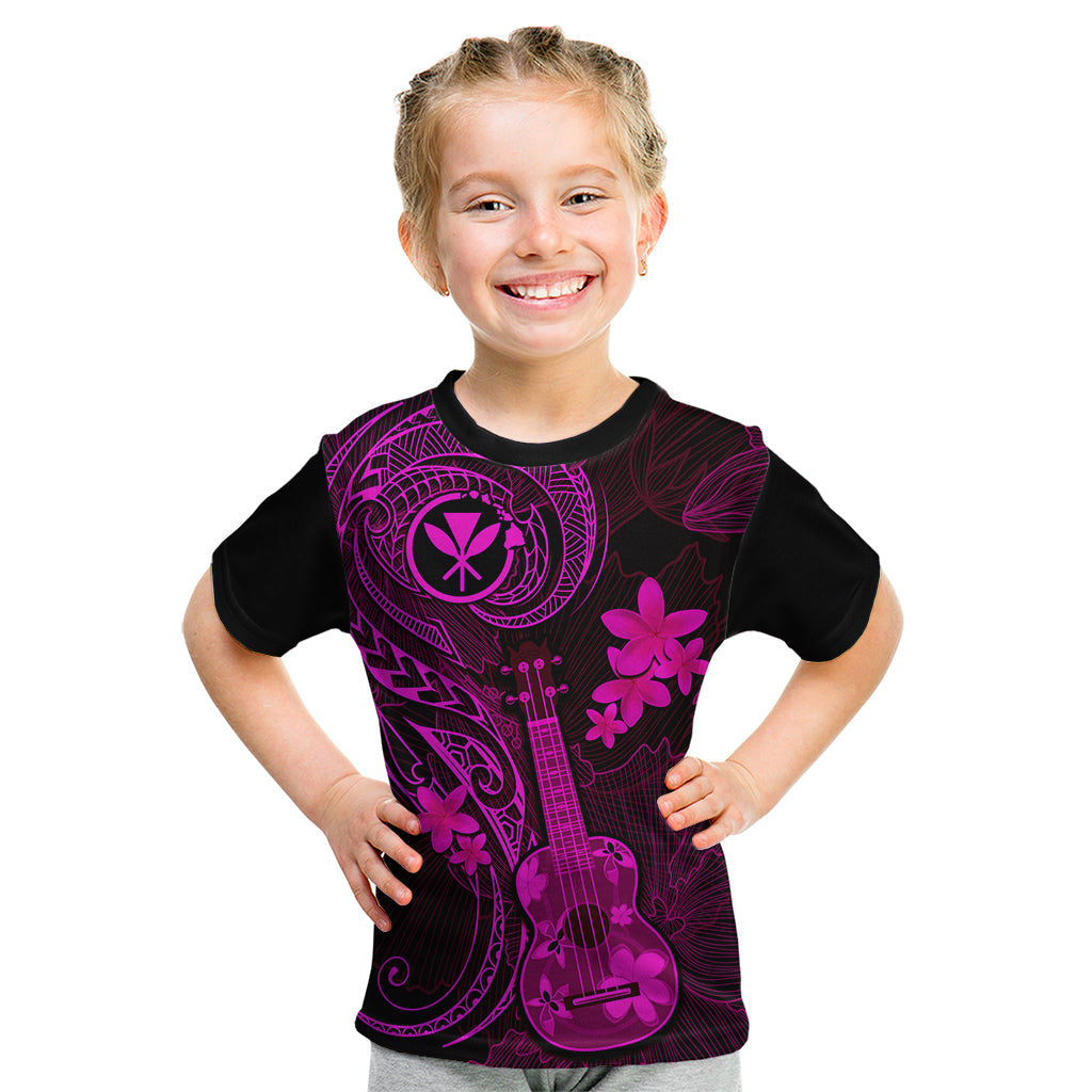 Hawaii Kid T Shirt Ukulele Mix Polynesian Plumeria Pink Version LT14 Pink - Polynesian Pride