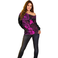 Hawaii Off Shoulder Sweater Ukulele Mix Polynesian Plumeria Pink Version LT14 - Polynesian Pride