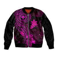 Hawaii Sleeve Zip Bomber Jacket Ukulele Mix Polynesian Plumeria Pink Version LT14 Unisex Pink - Polynesian Pride