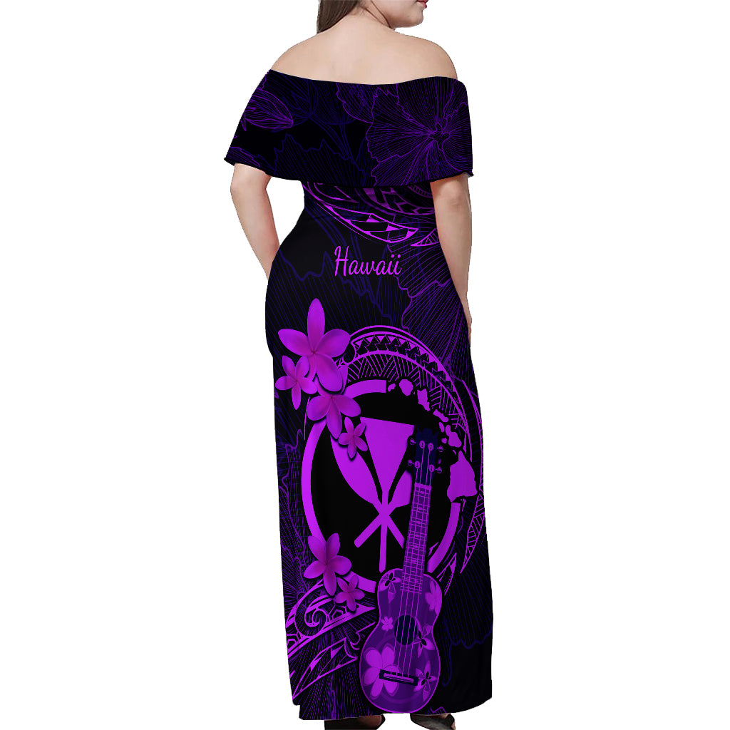Hawaii Off Shoulder Maxi Dress Ukulele Mix Polynesian Plumeria Purple Version LT14 - Polynesian Pride