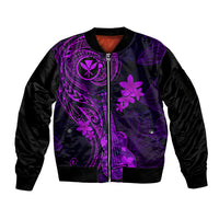 Hawaii Sleeve Zip Bomber Jacket Ukulele Mix Polynesian Plumeria Purple Version LT14 Unisex Purple - Polynesian Pride