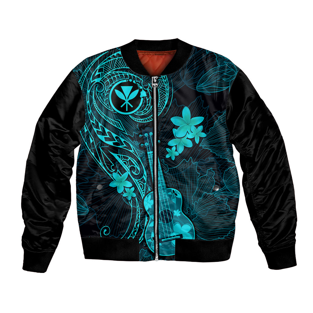 Hawaii Bomber Jacket Ukulele Mix Polynesian Plumeria Turquoise Version LT14 Unisex Turquoise - Polynesian Pride