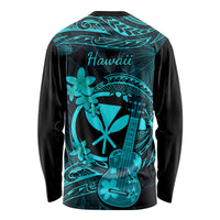 Hawaii Long Sleeve Shirt Ukulele Mix Polynesian Plumeria Turquoise Version LT14 - Polynesian Pride