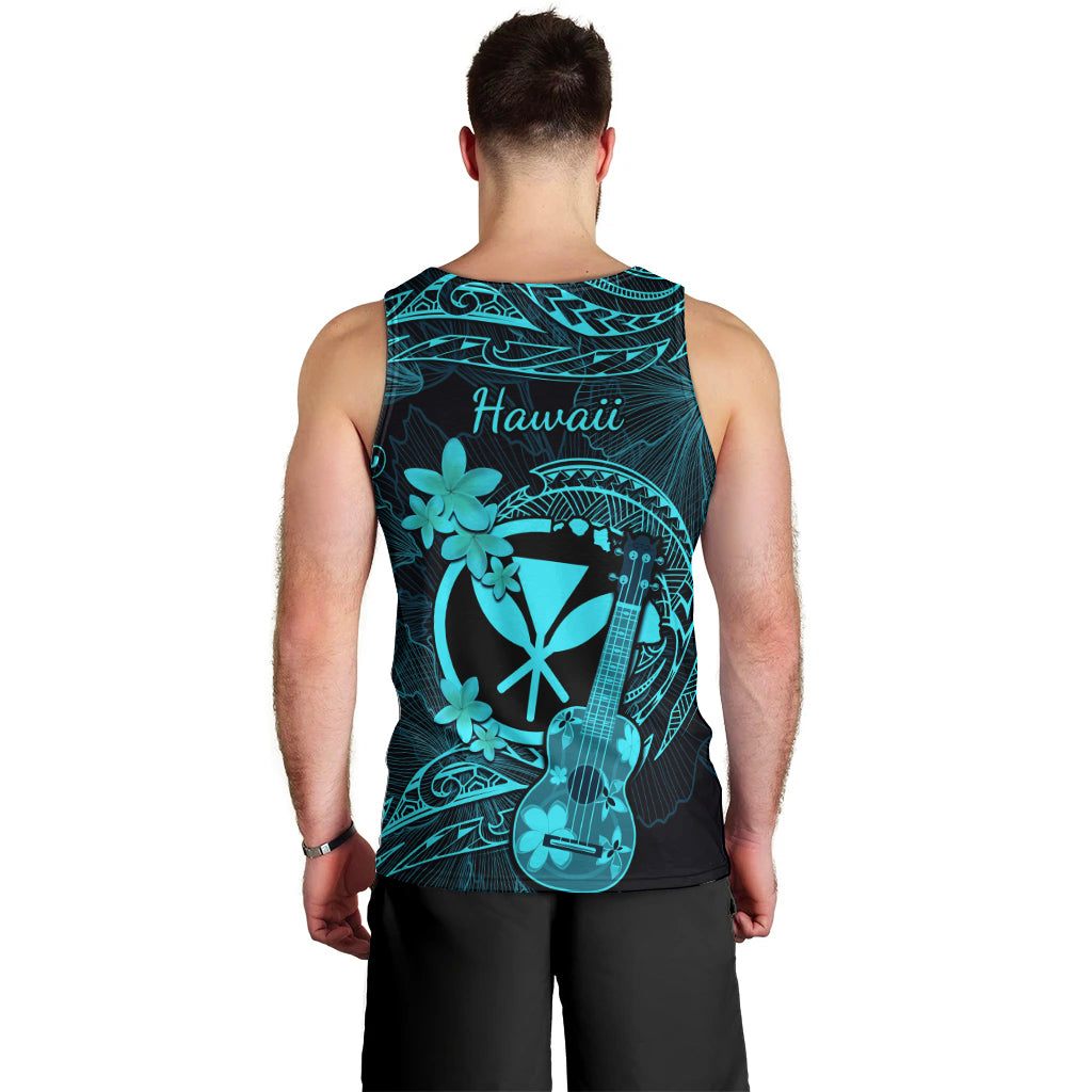 Hawaii Men Tank Top Ukulele Mix Polynesian Plumeria Turquoise Version LT14 - Polynesian Pride