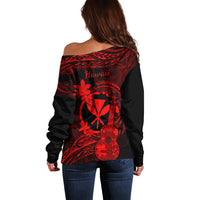Hawaii Off Shoulder Sweater Ukulele Mix Polynesian Plumeria Red Version LT14 - Polynesian Pride