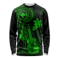 Hawaii Long Sleeve Shirt Ukulele Mix Polynesian Plumeria Green Version LT14 Unisex Green - Polynesian Pride