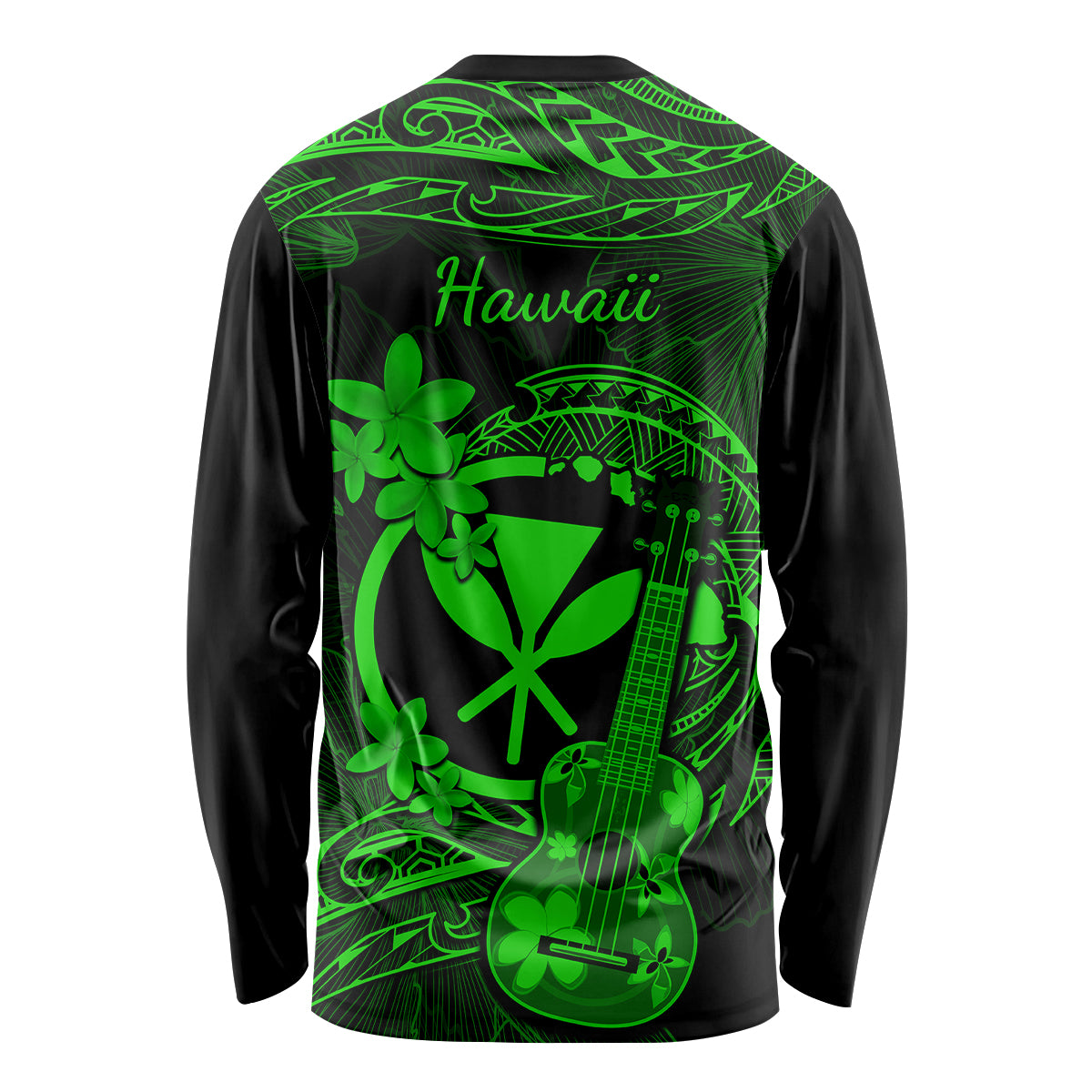 Hawaii Long Sleeve Shirt Ukulele Mix Polynesian Plumeria Green Version LT14 - Polynesian Pride