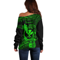 Hawaii Off Shoulder Sweater Ukulele Mix Polynesian Plumeria Green Version LT14 - Polynesian Pride