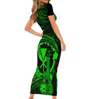 Hawaii Short Sleeve Bodycon Dress Ukulele Mix Polynesian Plumeria Green Version LT14 - Polynesian Pride