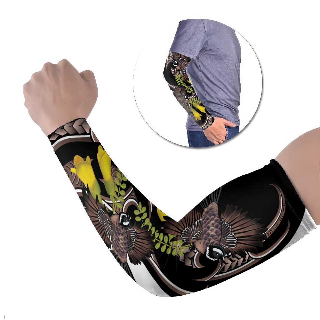 New Zealand Valentines Day Arm Sleeves Piwakawaka Lovers Maori Koru Tattoo LT14 Set of 2 Black - Polynesian Pride