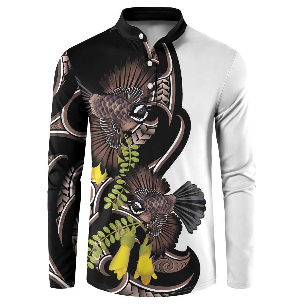 New Zealand Valentines Day Button Sweatshirt Piwakawaka Lovers Maori Koru Tattoo LT14 Black - Polynesian Pride