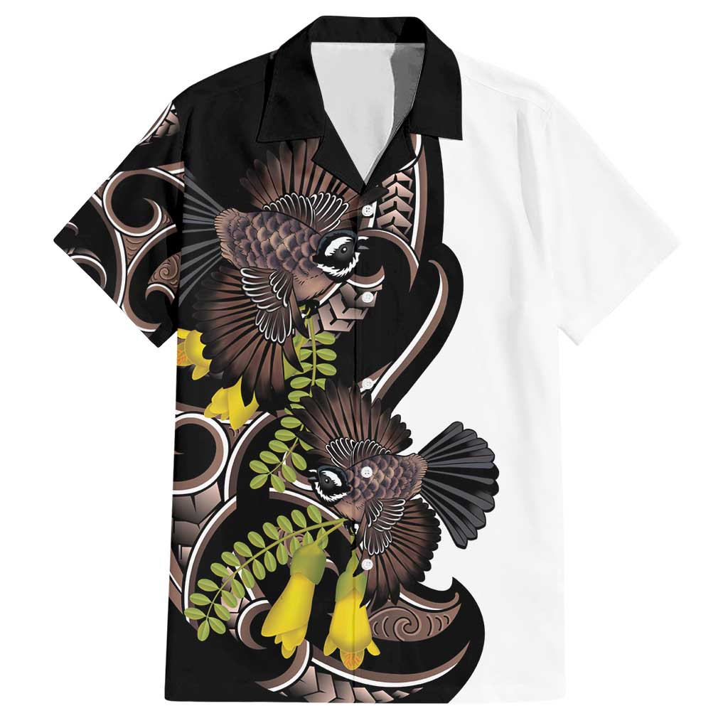 New Zealand Valentines Day Hawaiian Shirt Piwakawaka Lovers Maori Koru Tattoo LT14 Black - Polynesian Pride