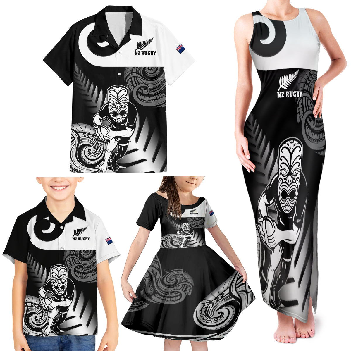 New Zealand Silver Fern Rugby Family Matching Tank Maxi Dress and Hawaiian Shirt Go Champions NZ All Black Maori Koru LT14 - Polynesian Pride