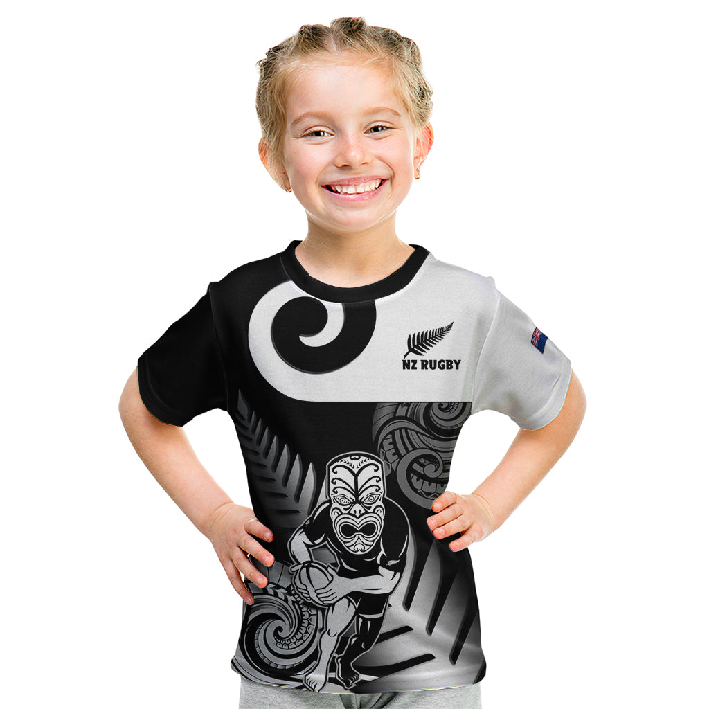 New Zealand Silver Fern Rugby Kid T Shirt Go Champions NZ All Black Maori Koru LT14 Black - Polynesian Pride