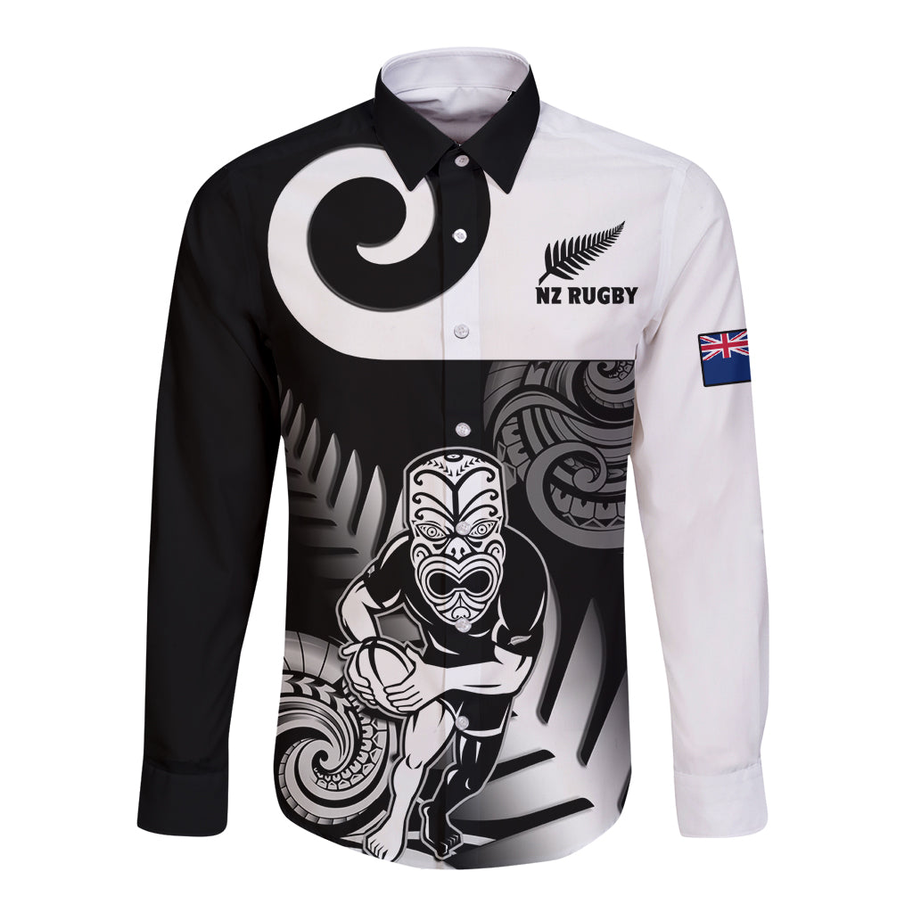 New Zealand Silver Fern Rugby Long Sleeve Button Shirt Go Champions NZ All Black Maori Koru LT14 Unisex Black - Polynesian Pride