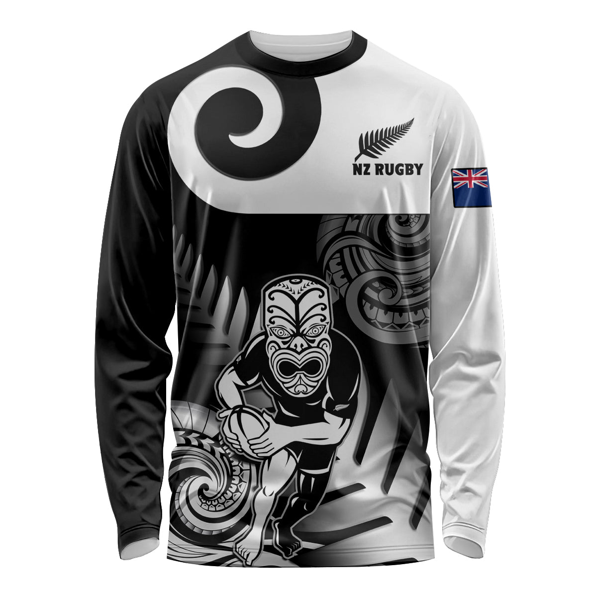 New Zealand Silver Fern Rugby Long Sleeve Shirt Go Champions NZ All Black Maori Koru LT14 Unisex Black - Polynesian Pride