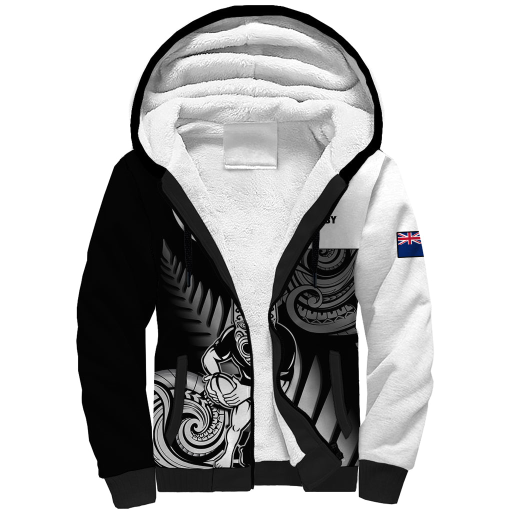 New Zealand Silver Fern Rugby Sherpa Hoodie Go Champions NZ All Black Maori Koru LT14 Unisex Black - Polynesian Pride