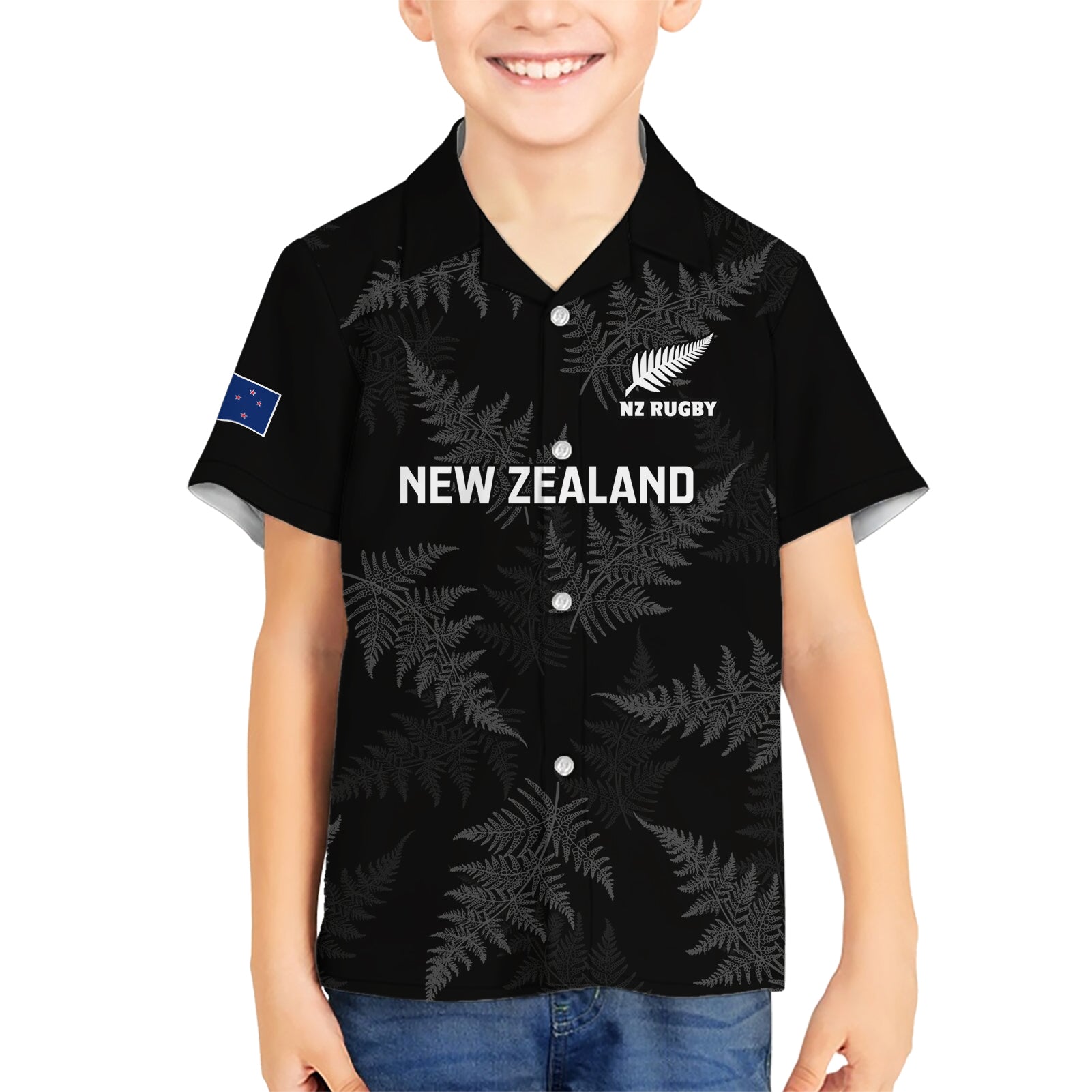 New Zealand Silver Fern Rugby Kid Hawaiian Shirt 2023 Go Aotearoa Champions World Cup LT14 Kid Black - Polynesian Pride