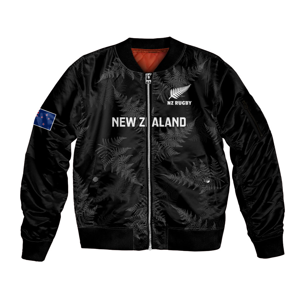 New Zealand Silver Fern Rugby Sleeve Zip Bomber Jacket 2023 Go Aotearoa Champions World Cup LT14 Unisex Black - Polynesian Pride