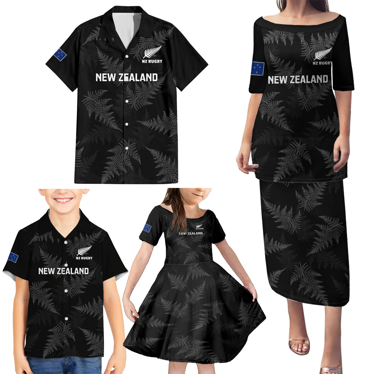 Custom New Zealand Silver Fern Rugby Family Matching Puletasi Dress and Hawaiian Shirt 2023 Go Aotearoa Champions World Cup LT14 - Polynesian Pride