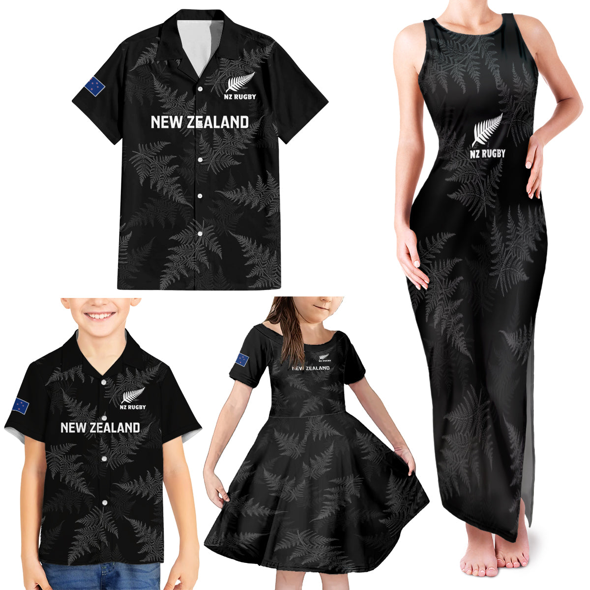 Custom New Zealand Silver Fern Rugby Family Matching Tank Maxi Dress and Hawaiian Shirt 2023 Go Aotearoa Champions World Cup LT14 - Polynesian Pride