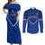 Samoa Rugby Couples Matching Off Shoulder Maxi Dress and Long Sleeve Button Shirts 2023 Go Manu Samoa LT14 Blue - Polynesian Pride