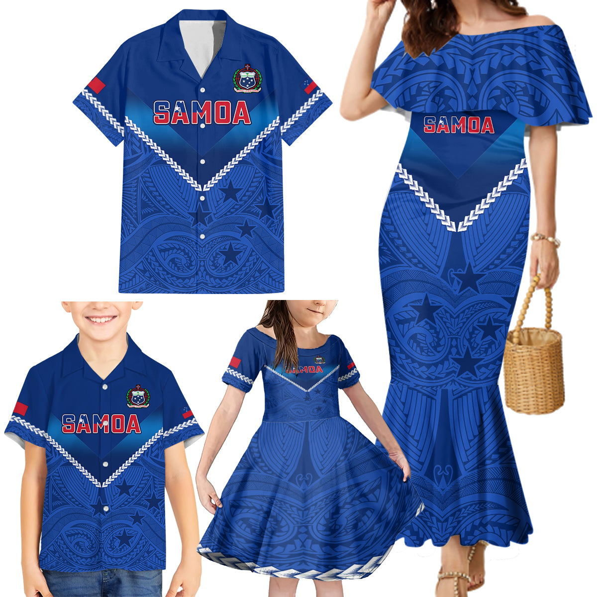 Samoa Rugby Family Matching Mermaid Dress and Hawaiian Shirt 2023 Go Manu Samoa LT14 - Polynesian Pride