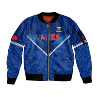 Custom Samoa Rugby Sleeve Zip Bomber Jacket 2023 Go Manu Samoa LT14 Unisex Blue - Polynesian Pride