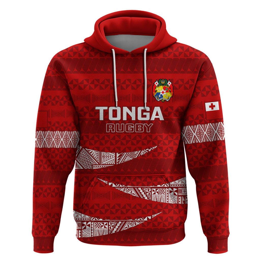 Tonga Rugby Hoodie 2023 Ikale Tahi Tongan Ngatu Pattern LT14 Red - Polynesian Pride