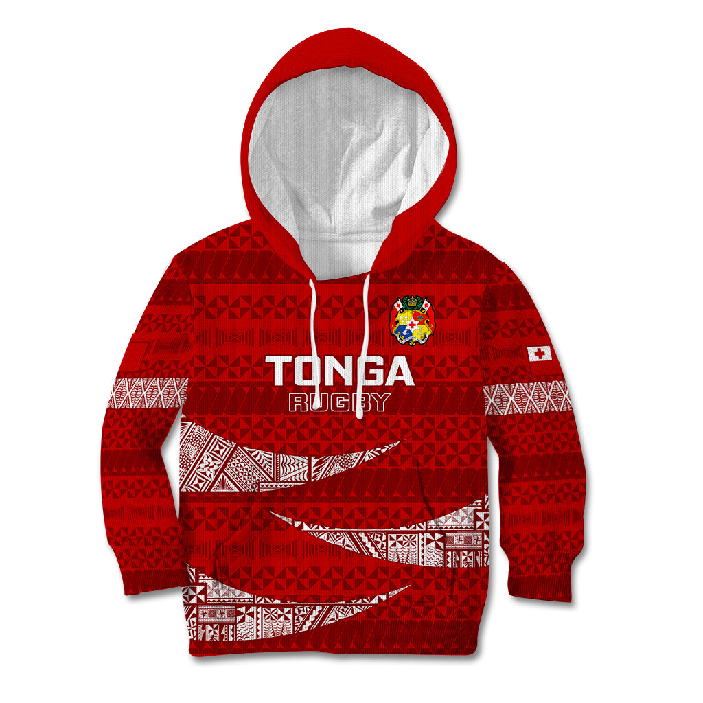 Tonga Rugby Kid Hoodie 2023 Ikale Tahi Tongan Ngatu Pattern LT14 Hoodie Red - Polynesian Pride