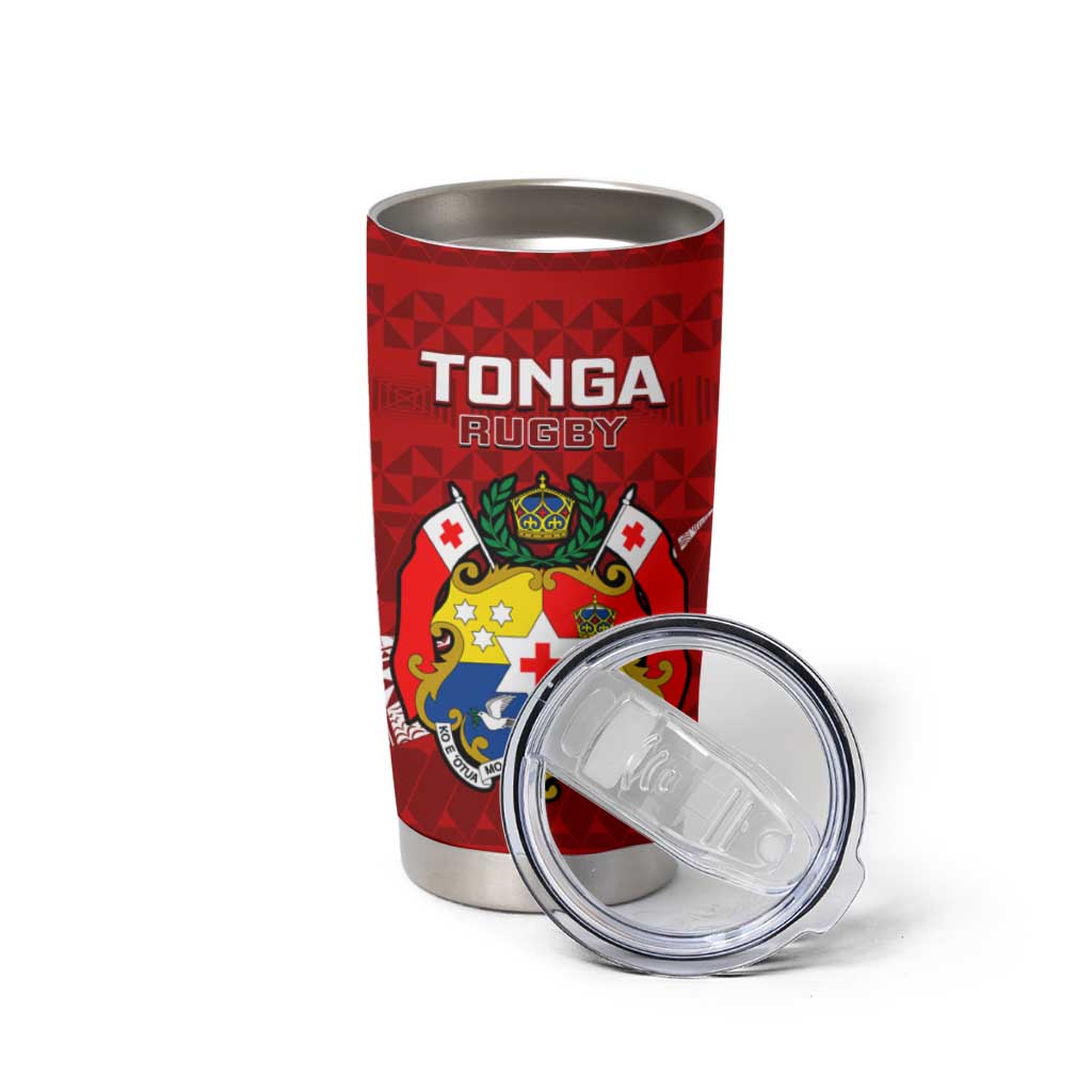 Personalised Tonga Rugby Tumbler Cup Ikale Tahi Tongan Ngatu Pattern LT14 - Polynesian Pride