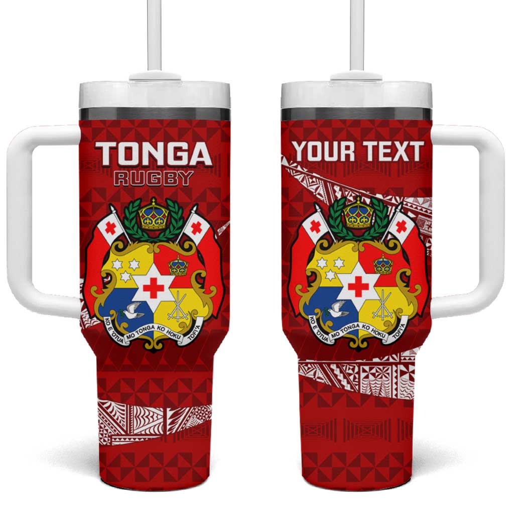 Personalised Tonga Rugby Tumbler With Handle Ikale Tahi Tongan Ngatu Pattern LT14 One Size: 40 oz Red - Polynesian Pride