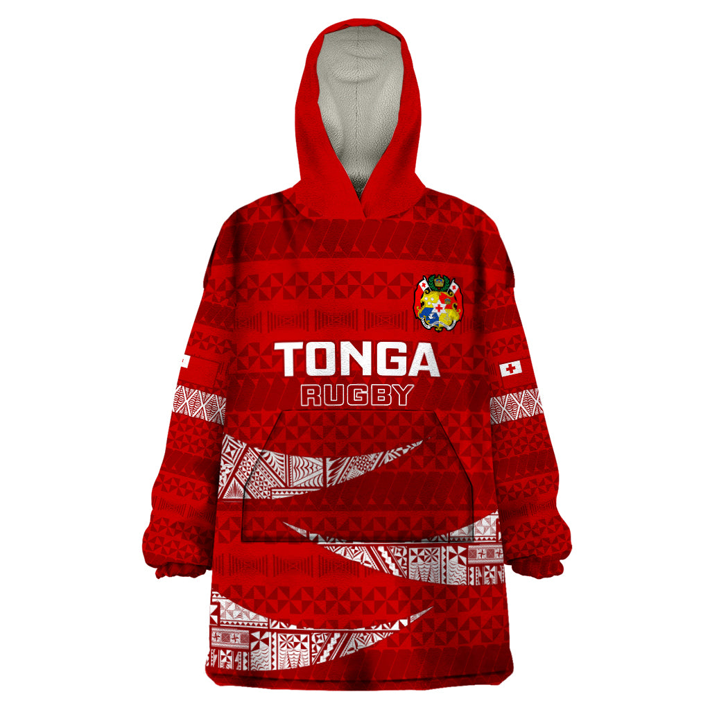 Tonga Rugby Wearable Blanket Hoodie 2023 Ikale Tahi Tongan Ngatu Pattern LT14 One Size Red - Polynesian Pride