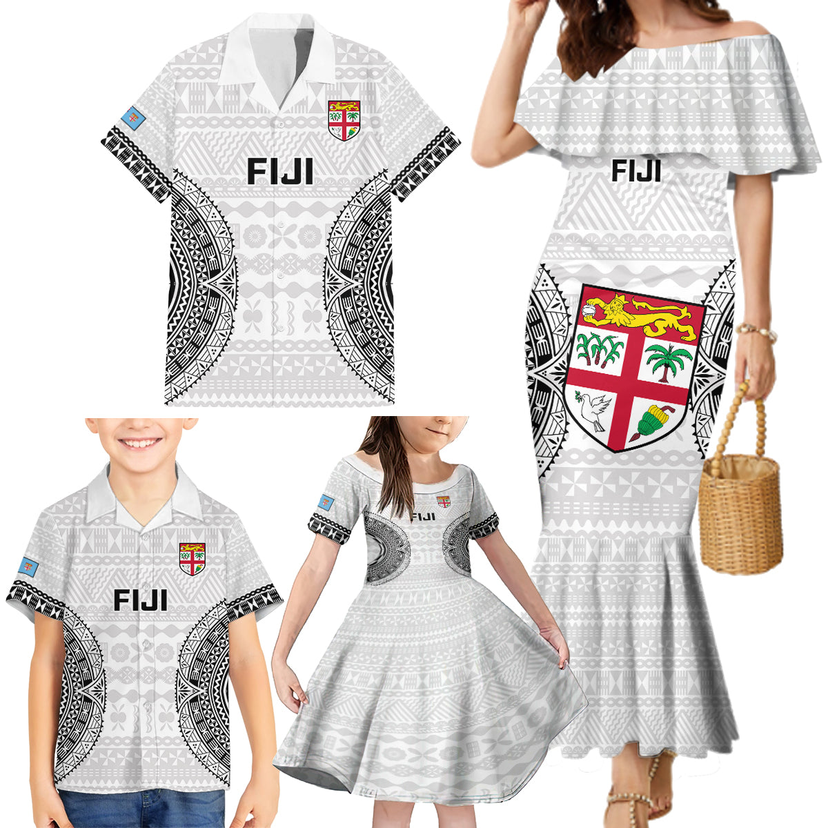 Fiji Rugby Family Matching Mermaid Dress and Hawaiian Shirt 2023 Go Champions World Cup Fijian Tapa Pattern LT14 - Polynesian Pride