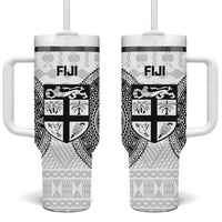 Fiji Rugby Tumbler With Handle Go Champions World Cup Fijian Tapa Pattern LT14 One Size: 40 oz White - Polynesian Pride