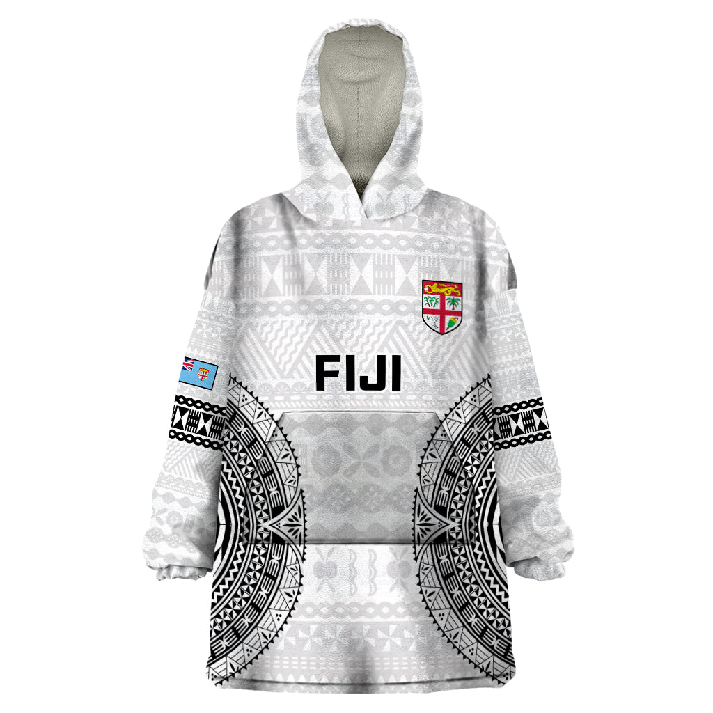 Custom Fiji Rugby Wearable Blanket Hoodie 2023 Go Champions World Cup Fijian Tapa Pattern LT14 One Size White - Polynesian Pride