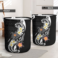 Bula Fiji Tapa Turtle Laundry Basket Plumeria Fijian Masi Vonu Black LT14 - Polynesian Pride