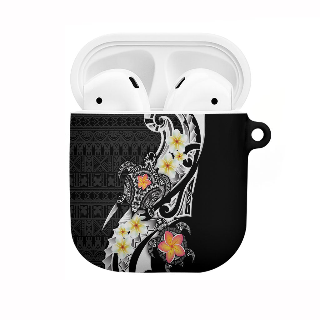 Bula Fiji Tapa Turtle AirPods Case Plumeria Fijian Masi Vonu Black LT14 Black - Polynesian Pride