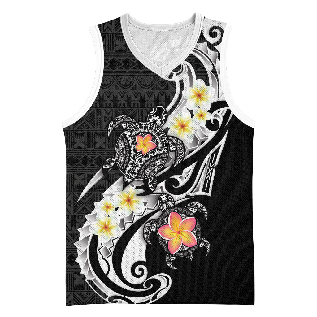 Bula Fiji Tapa Turtle Basketball Jersey Plumeria Fijian Masi Vonu Black LT14 Unisex Black - Polynesian Pride