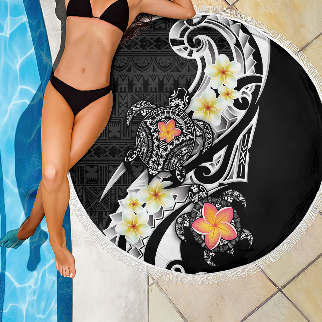 Bula Fiji Tapa Turtle Beach Blanket Plumeria Fijian Masi Vonu Black LT14 - Polynesian Pride