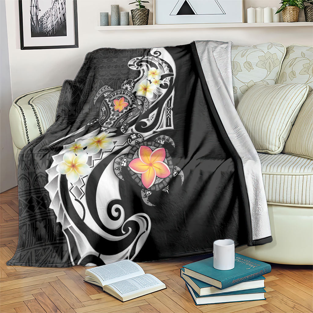 Bula Fiji Tapa Turtle Blanket Plumeria Fijian Masi Vonu Black LT14 Black - Polynesian Pride